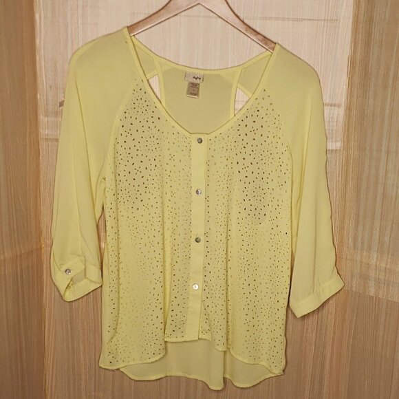Daytrip Womens Yellow Silky Lazer  Cut High Low Top Large - Picture 1 of 7